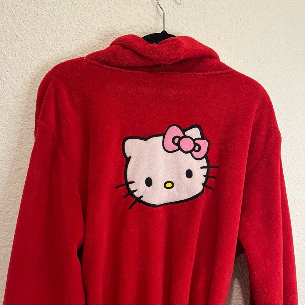 Sanrio Hello Kitty Red Plush Bath Robe Pockets Embroidered Womens Size L - Picture 7 of 14